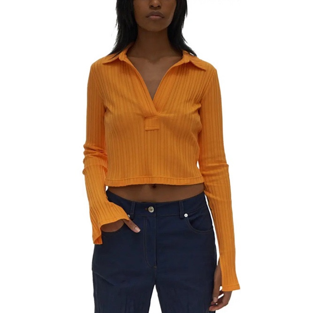 Helmet Lang Textured Stripe Crop Apricot Cotton P… - image 3